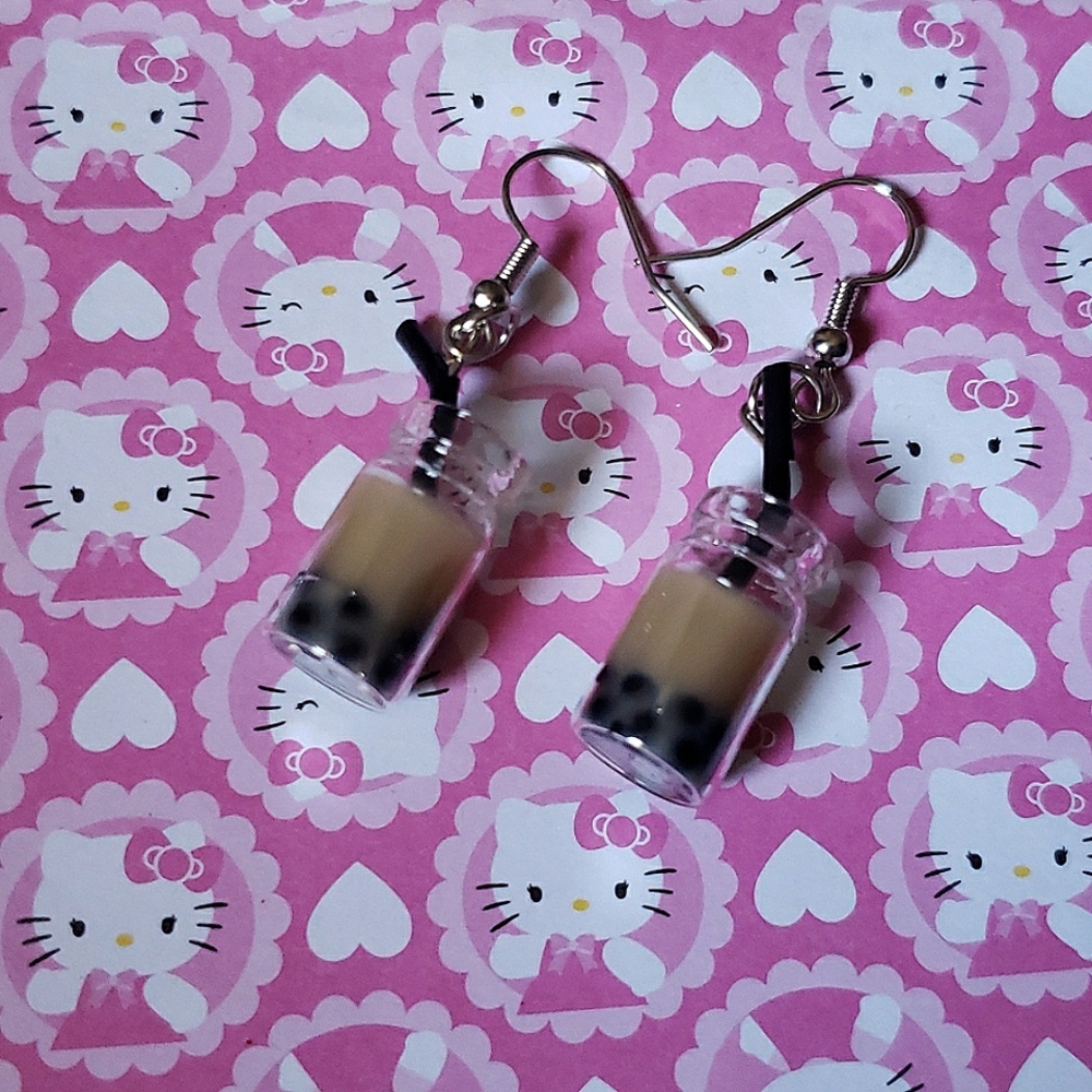 brown boba drink earrings